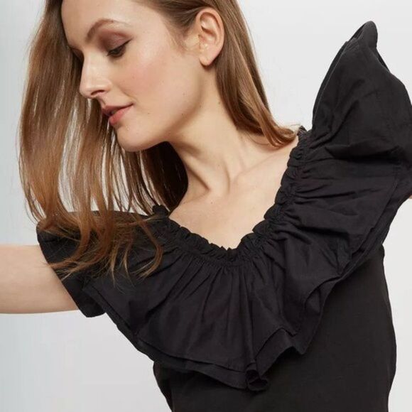 Dorothy Perkins Women's Large Frill Mini Dress Black - Picture 2 of 8